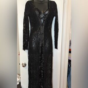 Fashion Nova Black Lace Long Sleeve Duster